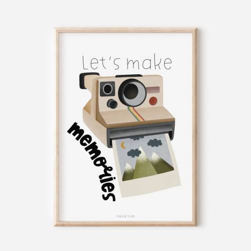 Poster Reise Polaroid Kamera Berge Kunstdruck Abenteuer - "Let's make memories" - Wanddeko Kamera Travel 