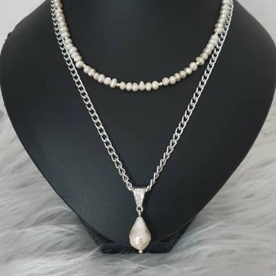 Perlenkette mit großen Perlen Anhänger / Süßwasserperlen Halskette/ Stilmix Kette / Halsketten Set/ Statement Schmuck 