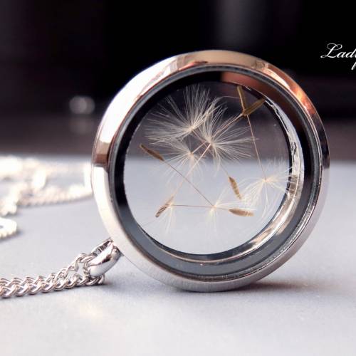 Einzigartiges Medaillon Pusteblume Kette / Geschenk für Sie / besonderes Geschenk / Glasmedaillon Edelstahl
