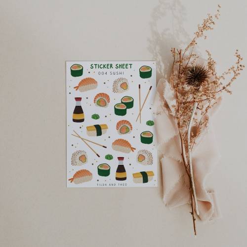 Sticker Sheet Sushi A6 Stickerbogen Sushi Rolls Aufkleber Kalender - Haftpapier Bullet Journal Sticker - Planner Sticker
