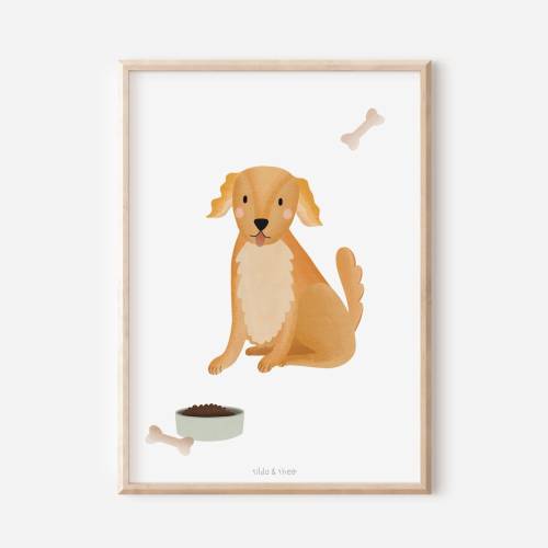 Poster Hund Kinderzimmer Golden Retriever Kinderposter - Babyzimmer Poster Labrador Hund Kinderzimmer - Geschenk Mädchen