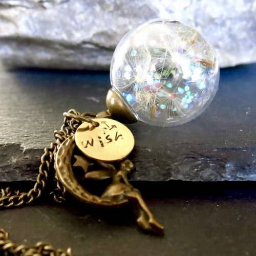 Pusteblume Kette Mond / Himmlische Mond Fee mit Glitzer / Pusteblumenkette Engel / Personalisierbare Kette