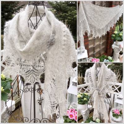 Lacetuch *SUSIE* gestricktes Schultertuch in hellgrau KIDMOHAIR/SEIDE 