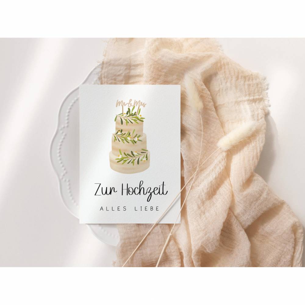 Postkarte Hochzeit Glückwünsche Hochzeitstorte - A6 Hochzeitskarte Hochzeit - Glückwünsche zur Hochzeit - Postkarte Tort Bild 4