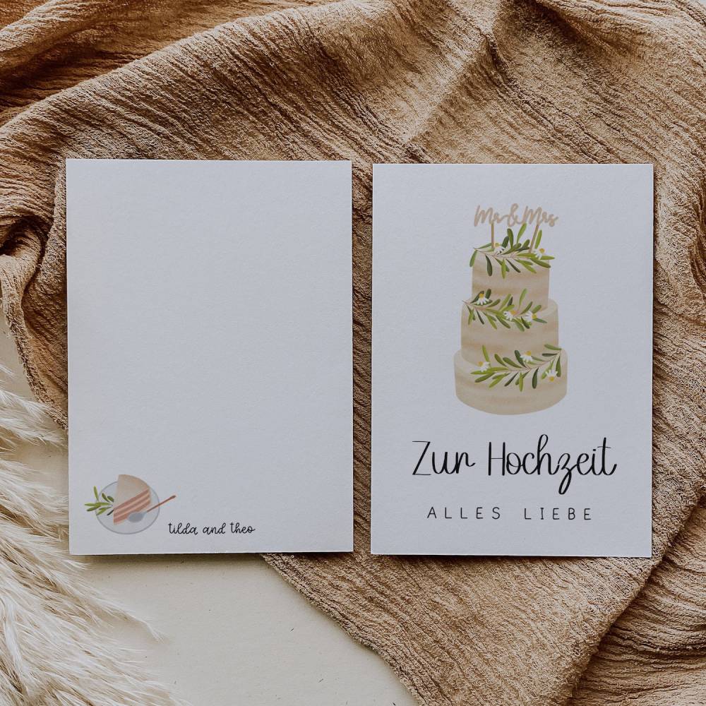 Postkarte Hochzeit Glückwünsche Hochzeitstorte - A6 Hochzeitskarte Hochzeit - Glückwünsche zur Hochzeit - Postkarte Tort Bild 5