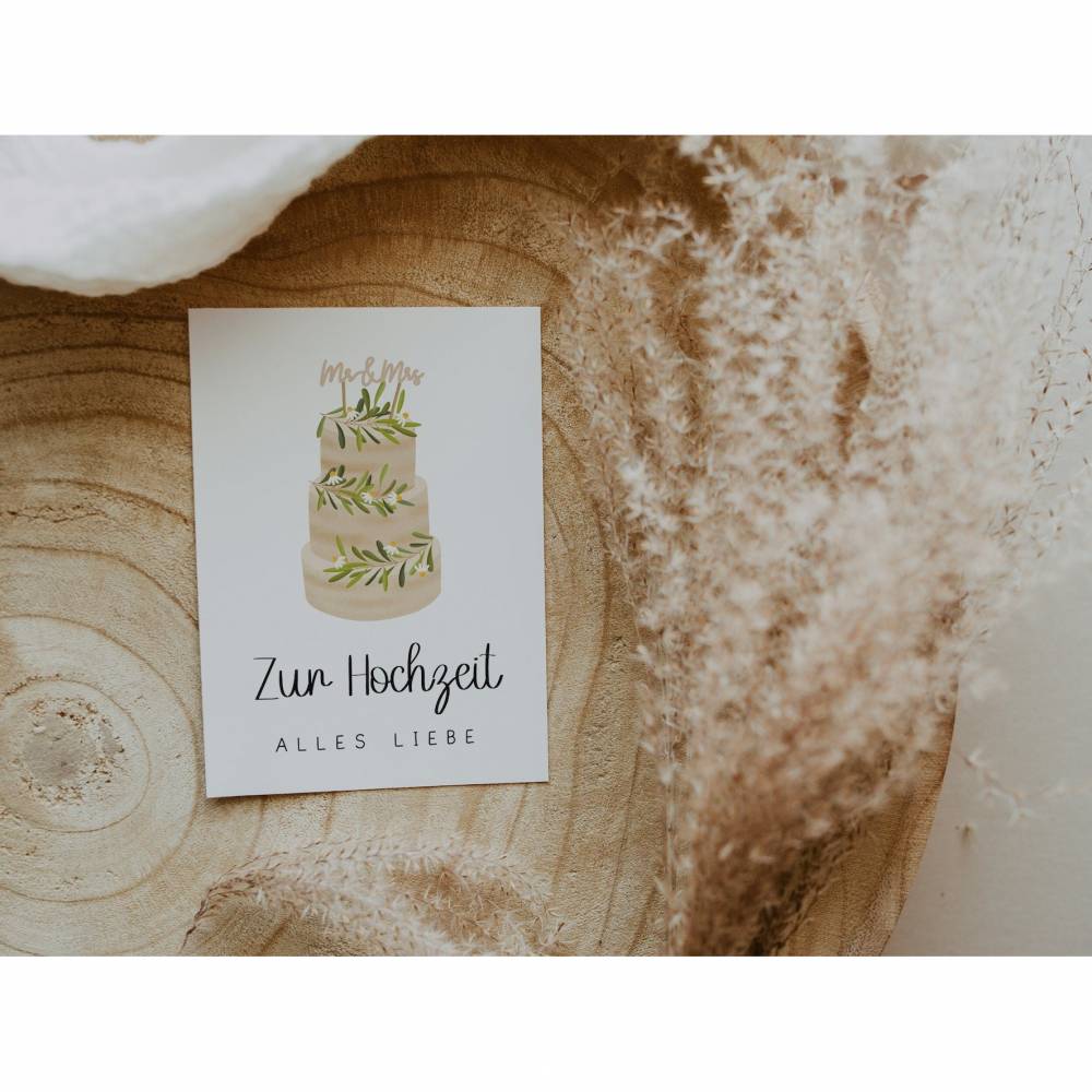 Postkarte Hochzeit Glückwünsche Hochzeitstorte - A6 Hochzeitskarte Hochzeit - Glückwünsche zur Hochzeit - Postkarte Tort Bild 6