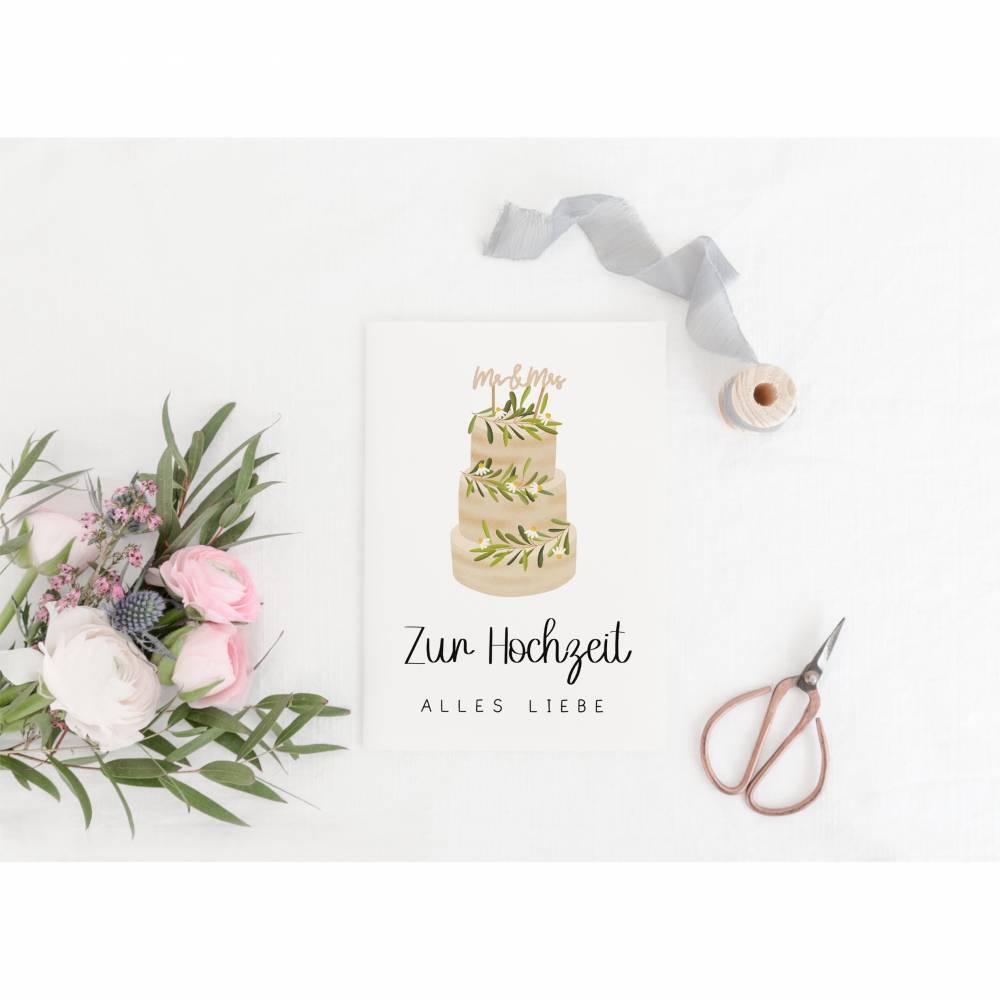Postkarte Hochzeit Glückwünsche Hochzeitstorte - A6 Hochzeitskarte Hochzeit - Glückwünsche zur Hochzeit - Postkarte Tort Bild 7