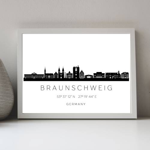 Poster BRAUNSCHWEIG SKYLINE mit Koordinaten | Heimat Stadt | Stadtposter | Personalisiert | Sehenswürdigkeiten Geschenk
