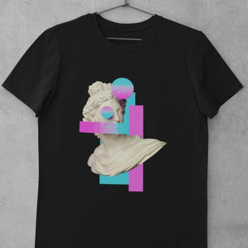 T-Shirt moderne Kunst Marmor Statue Musik Vibes schwarz bedrucktes T-Shirt Baumwolle DTF Druck