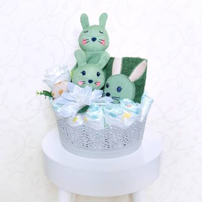 Windelgeschenk Hase neutral grün zur Geburt