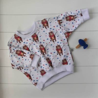 Langarmshirt Sweater Oversize BÄR GEHT ANGELN Größe 56 - 80 für Baby und Kind von zimtblüte