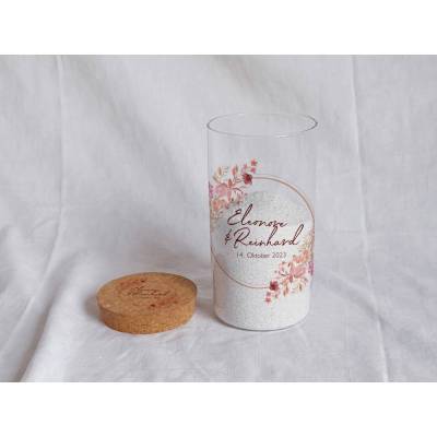 Sandzeremonie Glas mit Holzdeckel Hochzeitsbrauch Windlicht Design Rosarot