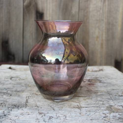 kleine filigrane  Vase Herzvase lila grau gestreiftes Glas Rauchglas mundgeblasen 70er Jahre Vintage