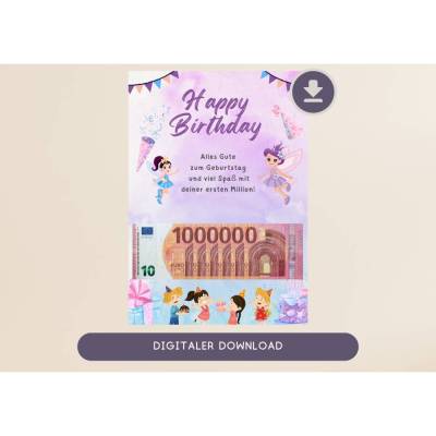 Geldgeschenk Geburtstagskarte "Happy Birthday" Wunscherfüller | Geldgeschenk für Kinder | digitaler Download | P