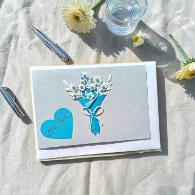 Glückwunschkarte Klappkarte Faltkarte mit Blumenstrauß – Handgefertigte Grußkarte Alles Gute mit Umschlag