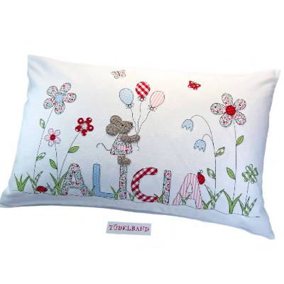 Kissen Namenskissen Kinderkissen ...Blumenwiese... Maus... cremeweiß...geblümt...