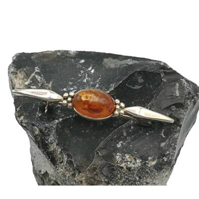 Zierliche Bernstein Brosche um 1920 aus 925er Silber