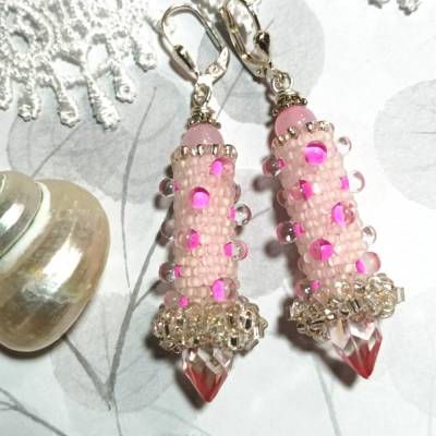 Ohrringe rosa Rosenquarz Glasperlen Silber handgemacht Ostergeschenk Osterhase