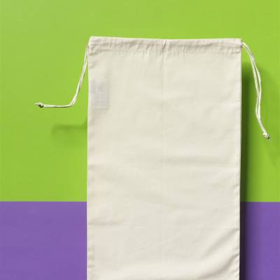 großer Baumwoll-Beutel mit Zugband, Baumwoll-Popeline, 27 x 45 cm, naturweiß