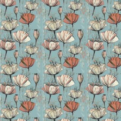 Retroliebe Vintage Blumenwelt * Geschenkpapier mit Phantasie-Mohnblumen in Cremeweiß und Rot