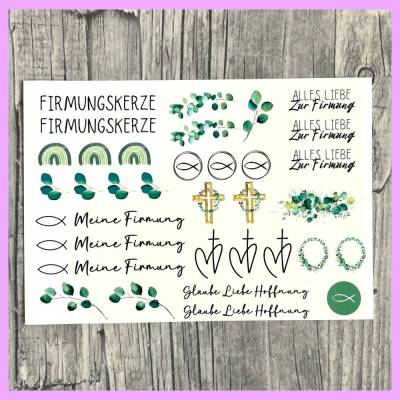 Kerzentattoo FIRMUNG, A5, Wasserschiebefolie, Kerzenfolie, Kerzensticker, Kerzen beschriften, Firmungskerze