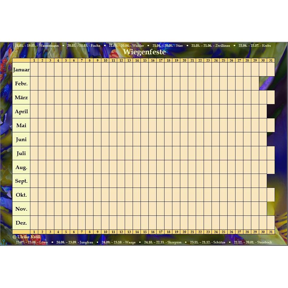Ewiger Kalender - Geburtstage auf einen Blick mit Sternzeichen PDF – DIN A4 zum Ausdrucken Bild 1