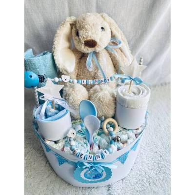 Windeltorte Hase weiß blau  mit Name ..