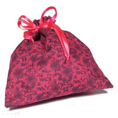 Geschenkbeutel Blümchen rot – Baumwolle, wiederverwendbar, mit Tunnelzug