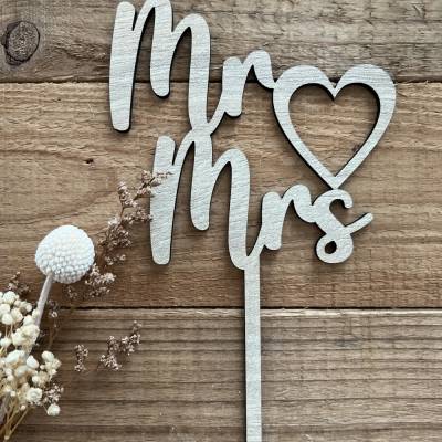 Caketopper „Mr Mrs“ mit Herz, Hochzeit, Verlobung, Valentinstag