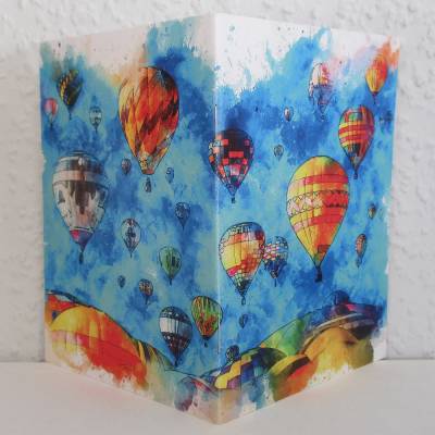 Notizheftchen Bunte Heißluftballone unterwegs, DIN A6 Notizheft blanko, Paperback mit Softcover