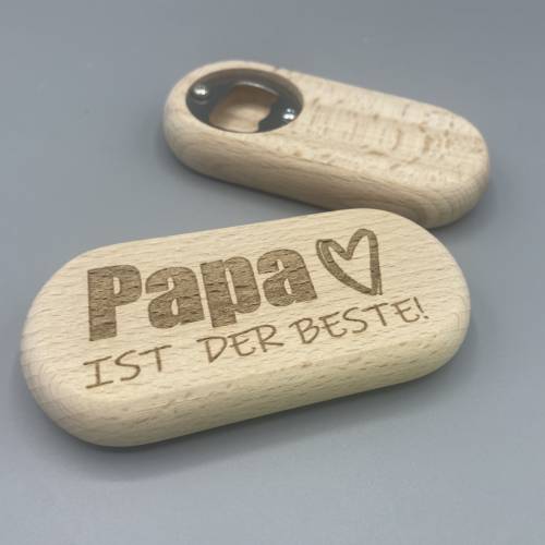 Flaschenöffner personalisiert mit individueller Gravur aus Holz
