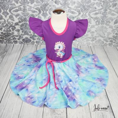 Drehkleid - Kleid mit Drehrock Lila Türkis Dino Mädchen