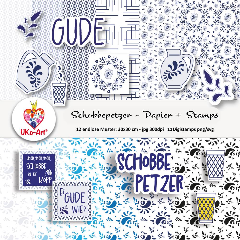 "Schobbepetzer Hessen" Geripptes Bembel Apfelwein Äppler Plotterdatei, Endlospapier Digipaper Digistamps Bild 1