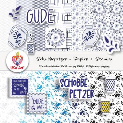 "Schobbepetzer Hessen" Geripptes Bembel Apfelwein Äppler Plotterdatei, Endlospapier Digipaper Digistamps