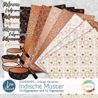 Digipapier indische Muster, Variante orange, Digistamp Klangschale, Entspannung, Yoga, indisches Design senSEASONal