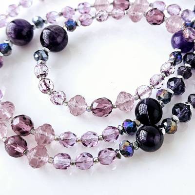 Amethyst Kette, Edelsteinkette, Perlenkette 