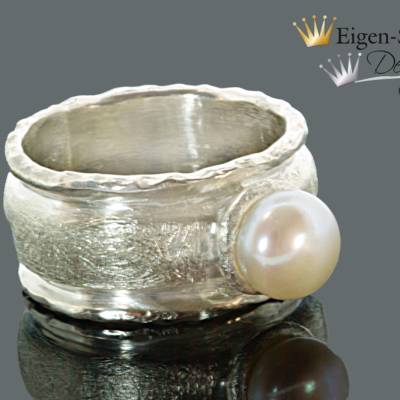 Goldschmiede Silberring "real pearl", Perlenring massiv Silber, Ring mit Perle, Silberschmuck