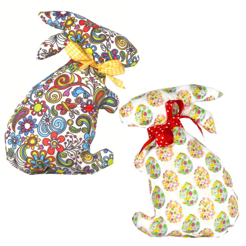 Osterhasen Stoffhasen 2er Set – Bunte Deko Hasen aus Baumwollstoff, Handarbeit Bild 1