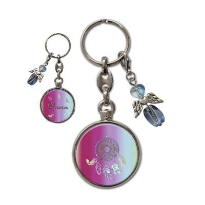 Metall Schlüsselanhänger mit Name und Traumfänger Motiv | abnehmbarer Schutzengel in 3 Farben zur Auswahl