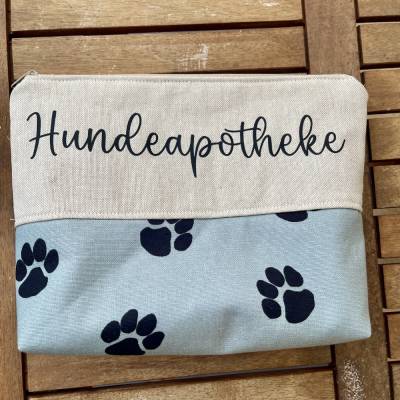 Hundeapotheke Täschchen grau – praktische Kleinkramtasche mit Reißverschluss & Personalisierung