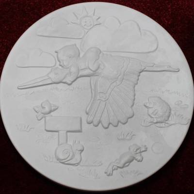 Geburtsteller Storch aus Alabastergips zum Selbstbemalen – Personalisierbares Geschenk zur Geburt & Taufe