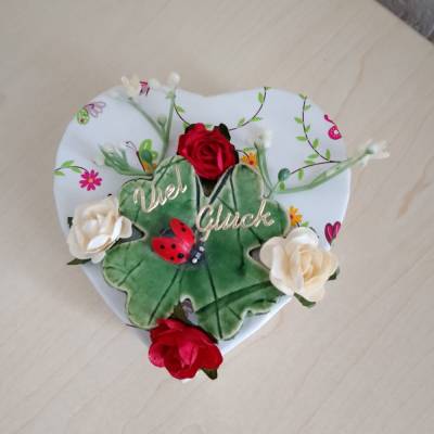 Geldgeschenk Herzbox mit Glücksklee & Marienkäfer – Geschenkidee für Muttertag, Abitur & Geburtstag
