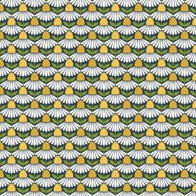 Geschenkpapier Die Gänseblümchen grüßen Dich, Retroblumen auf Dunkelblau