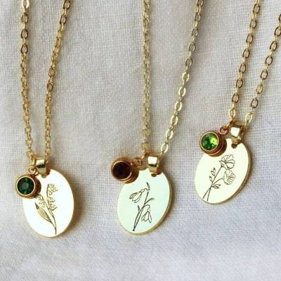 Kette Geburtsblume Geburtsstein Persönliches Geschenk