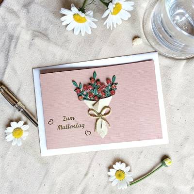 Glückwunschkarte zum Muttertag – Klappkarte mit Rosen, handgefertigt, inkl. Umschlag & Einlegeblatt