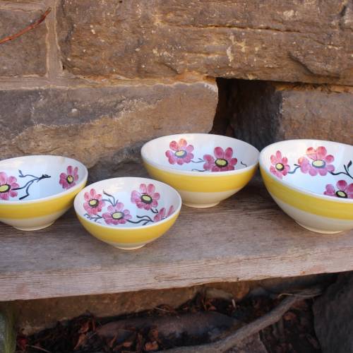 4 tlg. Schüssel Set Blumendekor Handgemalt Dom Keramik Limburg 50er Jahre West Germany