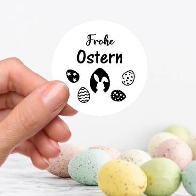 Frohe Ostern, Aufkleber Sticker schwarz weiß 5cm Ostern Hase Osterei, Klebepunkt Journaling, by BuntMixxDESIGN