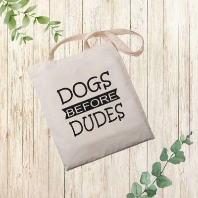  Stylischer Baumwollbeutel für alle Hundemenschen - Dogs before Dudes - natur