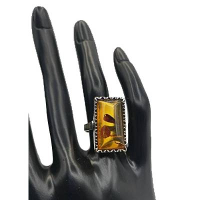 925 Sterling Silber Ring mit Bernstein ART DECO RG 55 aus den 30ern