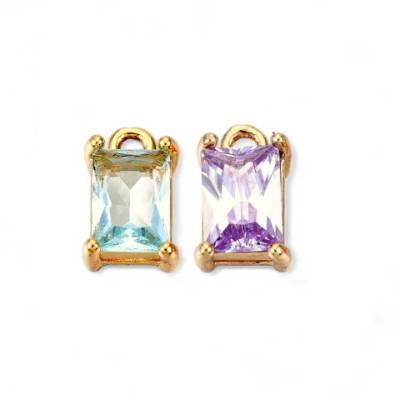 1-2 Kristallglas-Anhänger in amethyst oder aquamarin,  rechteckig, 10x6x4,5 mm, vergoldet